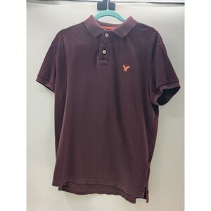 American Eagle Outfitters Mens Classic Fit Polo Shirt Burgundy Orange Logo Large